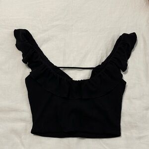 Superdown Black Ruffle Crop Top
